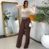 European and American Cross border Women's Clothing 2025 Spring New Style Fashionable High Waist Loose Wide Leg Slimming Pants Solid Color Casual Pants