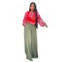 Spot European and American women's clothing 2024 spring new print design lantern sleeve shirt wide leg trousers casual set