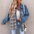 Amazon independent site hot selling cross-border autumn and winter denim jacket long sleeved checkered button up shirt jacket top