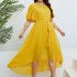 Self developed European and American foreign trade Amazon AliExpress hot summer yellow V-neck tied waist dress for women