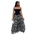 European and American cross-border women's clothing 2025 spring new style temperament strapless high waist mid length long spliced printed dress