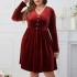 Self developed European and American foreign trade Amazon AliExpress popular deep red V-neck slimming high waisted long sleeved dress