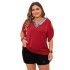 Cross border plus size shirts from Europe and America, summer new style, V-neck, red temperament, short sleeved shirt, loose short sleeved shirt