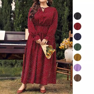 Amazon European and American style cross-border foreign trade plus size women's dress 2024 polka dot loose fat mm long sleeved dress