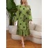 European and American foreign trade fat MM long sleeved polka dot slimming dress Amazon AliExpress lace up hem lotus leaf dress