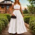 2024 Summer European and American Cross border New Style Sexy Solid Color Middle Waist Strap Big Swing Two piece Set Dress