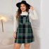 European and American AliExpress new plaid shoulder strap skirt Amazon foreign trade fat MM plus size loose shoulder strap dress for women