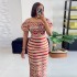 European and American women's clothing 2025 spring temperament elegant print splicing high waist slimming bag buttocks one-step dress long skirt