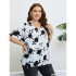 Self developed European and American foreign trade Amazon AliExpress hot summer white background black printed V-neck loose top