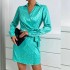 Dress 2024 Spring Cross border Hot Spot Elegant Leopard Pattern Suit Collar Long Sleeve Middle Waist Strap Short Skirt