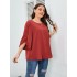 2022 European and American style cross-border foreign trade plus size women's shirt red half sleeved loose top Amazon independent website