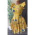 European and American women's trade 2025 summer new sweet printed flying sleeves irregular short A-line dress