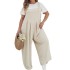 Cross border Amazon solid color overalls for women in summer on foreign trade AliExpress, loose and oversized wide leg jumpsuit pants for Europe and America