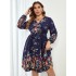 Independent research and development manufacturer wholesale exclusively for European and American floral dresses with waist cinching, V-neck, long sleeves, autumn and winter new trend