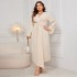 Cross border Wish Amazon new long sleeved dress, AliExpress temperament, waist cinching, slim fitting, irregular cut long dress