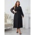 Independently developed and photographed cross-border European, American, Southeast Asian, AliExpress fashion long sleeved embroidered waist cinched plus size dress for women