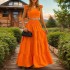 2024 Summer European and American Cross border New Style Sexy Solid Color Middle Waist Strap Big Swing Two piece Set Dress