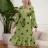 European and American foreign trade fat MM long sleeved polka dot slimming dress Amazon AliExpress lace up hem lotus leaf dress