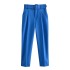 European and American style cross-border new casual pants micro elastic slim fit slimming belt decoration solid color straight leg suit cropped pants