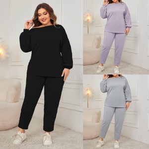 Amazon Europe and America Off Shoulder Large Loose Pants Set Independent Station Foreign Trade New Casual Long Sleeve Pants Set for Women