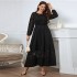 Slightly overweight over knee lace dress looks slimmer in autumn, cross-border e-commerce long sleeved temperament, high-end feeling, Amazon hot sale