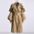 Temperament British style waist cinching slimming long jacket 2025 spring new style lapel splicing ruffle edge design trench coat for women