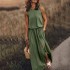 2024 Summer European and American Cross border New Vacation Style Solid Color Round Neck Sleeveless Strap Lantern Split Dress Long Skirt