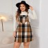 European and American AliExpress new plaid shoulder strap skirt Amazon foreign trade fat MM plus size loose shoulder strap dress for women