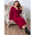 Self developed European and American foreign trade Amazon AliExpress popular spring and autumn V-neck red long sleeved slim fitting jumpsuit long skirt