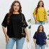 Self developed European and American foreign trade Amazon AliExpress hot summer blue round neck breasted loose top for women