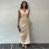 European and American women's clothing 2025 spring new style elegant temperament V-neck pleated high waisted hip hugging dress long skirt