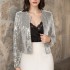 2024 Spring Amazon Cross border Hot Item Round Neck Long Sleeve Solid Color Cardigan Casual Versatile Glitter Coat for Women