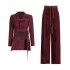 Angola Red two-piece set 2025 new irregular hem lace up design jacket+high waisted straight leg pants set