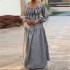 European and American women's clothing 2025 spring new style elegant square collar seven quarter lantern sleeves high waisted A-line dress long skirt