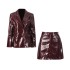 Retro patent leather two-piece set, 2025 early spring new style, slim fit suit jacket, high waist short skirt set