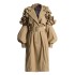 Temperament British style waist cinching slimming long jacket 2025 spring new style lapel splicing ruffle edge design trench coat for women