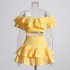 2025 Spring New French Style Two Piece Set with High Grade Wood Ear Top and Sexy Skirt Short Set for Women