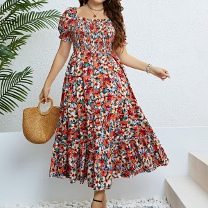 Self developed European and American foreign trade Amazon AliExpress hot summer floral one shoulder waist slimming dress