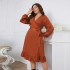 Self developed European and American foreign trade Amazon AliExpress popular spring and autumn long sleeved plus size one-piece waist cinching dress