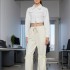 Temperament casual versatile casual pants 2025 early spring new fashionable thick drawstring strap high-end straight leg pants