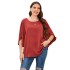 2022 European and American style cross-border foreign trade plus size women's shirt red half sleeved loose top Amazon independent website