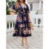 Self developed European and American foreign trade Amazon AliExpress hot summer V-neck navy blue printed plus size dress