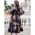 Self developed European and American foreign trade Amazon AliExpress hot summer V-neck navy blue printed plus size dress