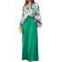 South American Women's New 2024 Printed Casual Set Loose Large Collar Shirt High Waist Wide Leg Pants Two Piece Set