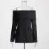 Sexy one neck off shoulder small suit 2025 new slim fit long sleeved high-end solid color suit jacket for women