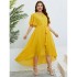 Self developed European and American foreign trade Amazon AliExpress hot summer yellow V-neck tied waist dress for women