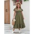 Cross border Amazon 2024 European and American plus size women's dress V-neck ruffle sleeves casual loose large swing skirt long skirt