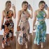 European and American Cross border 2024 Summer Leisure Set New Printed Short Tie Rope Tank Top High Waist Skirt Two Piece Set