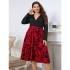 Independently developed and designed Amazon style plus size women's printed high waisted spliced large swing fluffy skirt for European and American foreign trade