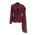 Retro style deep V waist slimming solid color suit 2025 new design sense splicing shawl style suit jacket for women